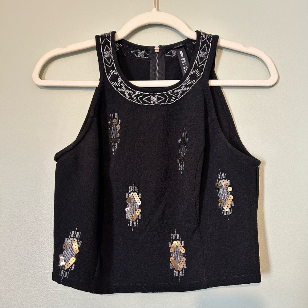 Design lab- beaded and sequined crop top, gold and black, size large